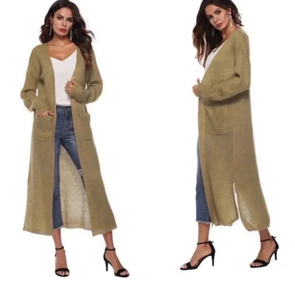 Women Long Cardigan Kimono Long Sleeve Sweater Asymmetrical Hem Women Outerwear - Picture 3 of 6